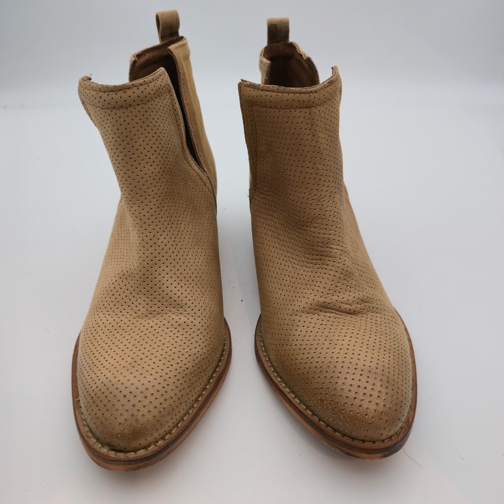 Diba True Stop By Tan Leather Perforated Canvas Ankle Booties Women 8.5M